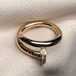Gold CZ Nail Ring - Size 6